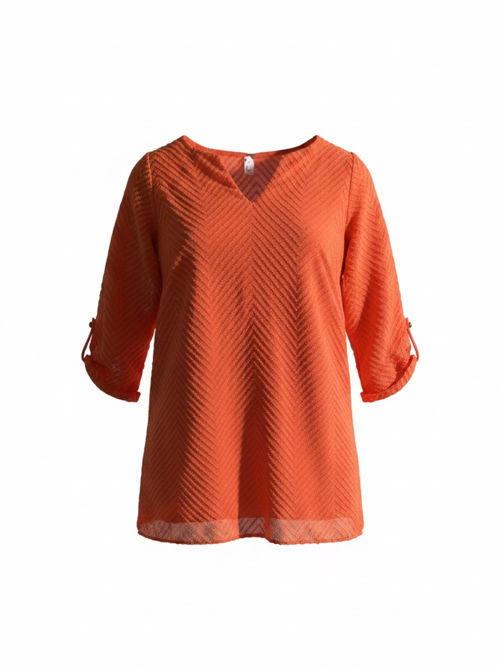 Relaxed V-Neck Orange Tunic with Roll-Tab Sleeves